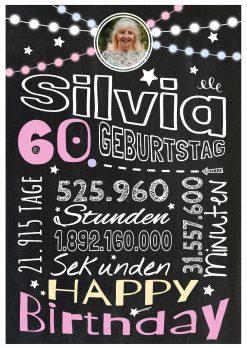 Meilensteintafel Chalkboard Geschenk 60. Geburtstag Frau Mann Personalisiert Geburtstagstafel Retro Colors Rosa