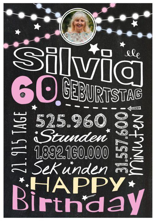 Meilensteintafel Chalkboard Geschenk 60. Geburtstag Frau Mann Personalisiert Geburtstagstafel Retro Colors Rosa