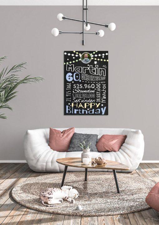 Meilensteintafel Chalkboard Geschenk 60. Geburtstag Frau Mann Personalisiert Geburtstagstafel Retro Colors Rosa Blau04