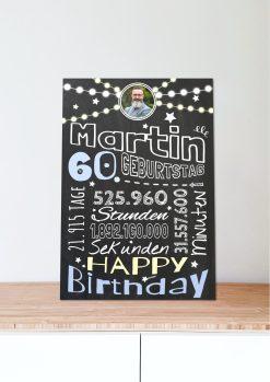 Meilensteintafel Chalkboard Geschenk 60. Geburtstag Frau Mann Personalisiert Geburtstagstafel Retro Colors Rosa Blau06
