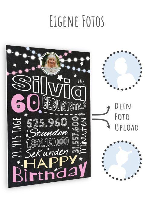Meilensteintafel Chalkboard Geschenk 60. Geburtstag Frau Mann Personalisiert Geburtstagstafel Retro Colors Rosa Blau11