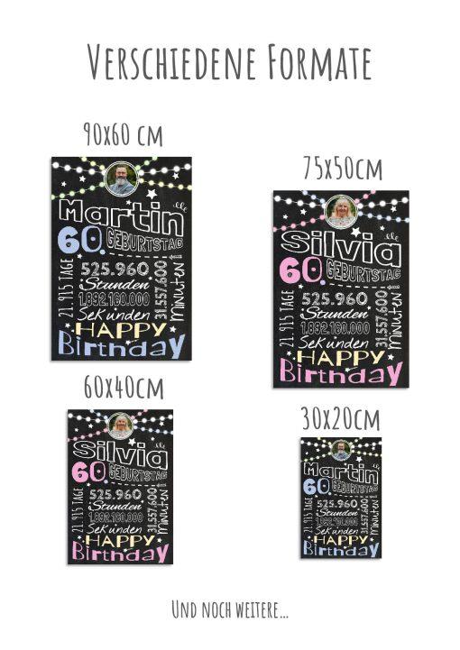 Meilensteintafel Chalkboard Geschenk 60. Geburtstag Frau Mann Personalisiert Geburtstagstafel Retro Colors Rosa Blau12