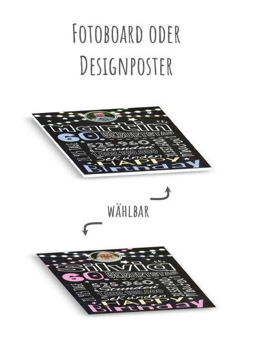 Meilensteintafel Chalkboard Geschenk 60. Geburtstag Frau Mann Personalisiert Geburtstagstafel Retro Colors Rosa Blau13