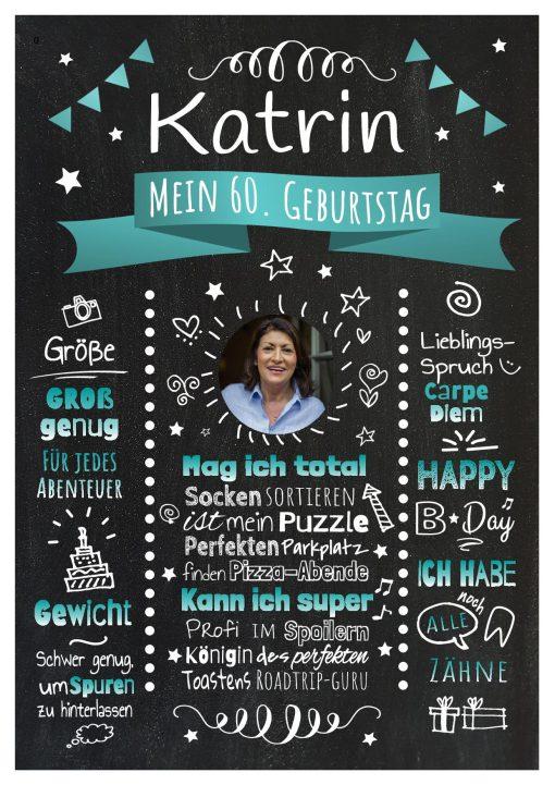 Meilensteintafel Chalkboard Geschenk 60. Geburtstag Personalisiert Witzig Geburtstagstafel Mann Frau Große Kinder Türkis