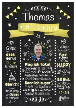 Meilensteintafel Chalkboard Geschenk 60. Geburtstag Personalisiert Witzig Geburtstagstafel Mann Frau Große Kinder Gelb