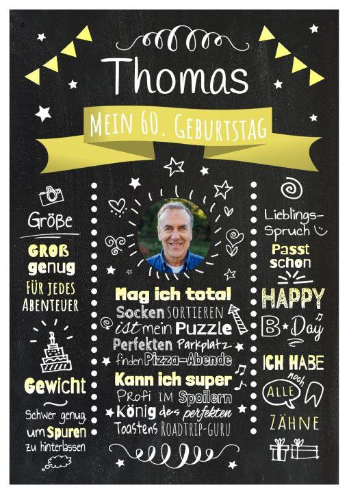Meilensteintafel Chalkboard Geschenk 60. Geburtstag Personalisiert Witzig Geburtstagstafel Mann Frau Große Kinder Gelb