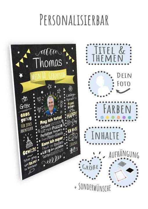 Meilensteintafel Chalkboard Geschenk 60. Geburtstag Personalisiert Witzig Geburtstagstafel Mann Frau Große Kinder09