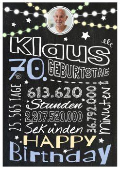 Meilensteintafel Chalkboard Geschenk 70. Geburtstag Frau Mann Personalisiert Geburtstagstafel Retro Colors Blau
