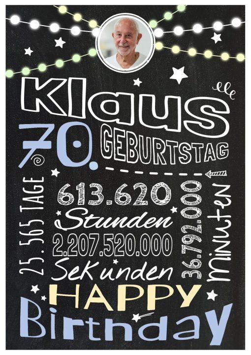 Meilensteintafel Chalkboard Geschenk 70. Geburtstag Frau Mann Personalisiert Geburtstagstafel Retro Colors Blau