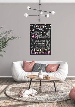 Meilensteintafel Chalkboard Geschenk 70. Geburtstag Frau Mann Personalisiert Geburtstagstafel Retro Colors Rosa Blau04