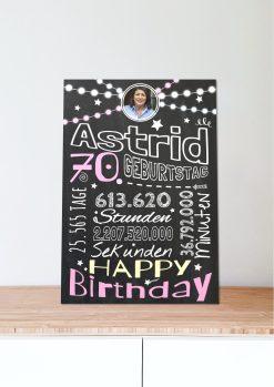 Meilensteintafel Chalkboard Geschenk 70. Geburtstag Frau Mann Personalisiert Geburtstagstafel Retro Colors Rosa Blau06
