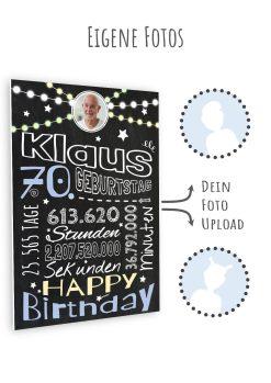 Meilensteintafel Chalkboard Geschenk 70. Geburtstag Frau Mann Personalisiert Geburtstagstafel Retro Colors Rosa Blau11