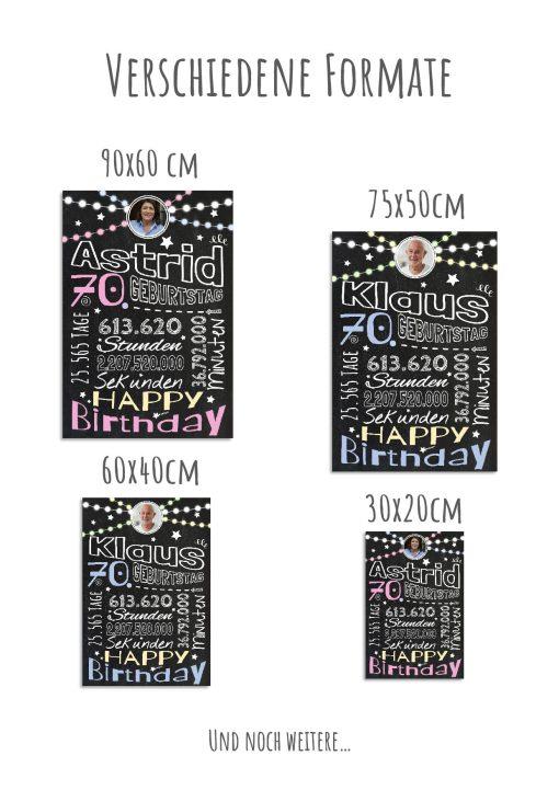 Meilensteintafel Chalkboard Geschenk 70. Geburtstag Frau Mann Personalisiert Geburtstagstafel Retro Colors Rosa Blau12