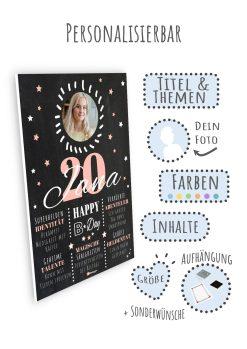 Meilensteintafel Chalkboard 20. Geburtstag Geschenk Personalisiert Geburtstagstafel Poster Frau Mann 1zigartig09