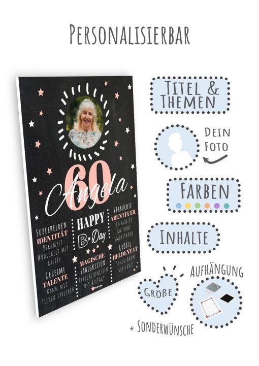 Meilensteintafel Chalkboard 60. Geburtstag Geschenk Personalisiert Geburtstagstafel Poster Frau Mann 1zigartig09