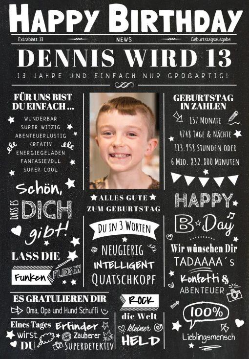 Meilensteintafel Chalkboard Geschenk 13. Geburtstag Zeitung Geburtstagsposter Personalisiert Teenager Mädchen Junge Happy News 00 (2)