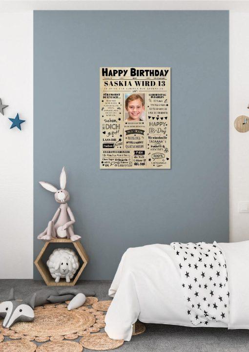 Meilensteintafel Chalkboard Geschenk 13. Geburtstag Zeitung Geburtstagsposter Personalisiert Teenager Mädchen Junge Happy News01