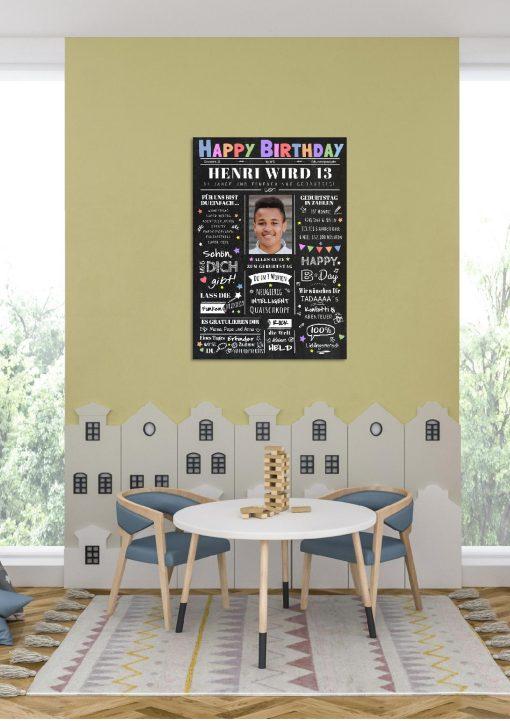 Meilensteintafel Chalkboard Geschenk 13. Geburtstag Zeitung Geburtstagsposter Personalisiert Teenager Mädchen Junge Happy News04