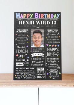 Meilensteintafel Chalkboard Geschenk 13. Geburtstag Zeitung Geburtstagsposter Personalisiert Teenager Mädchen Junge Happy News05