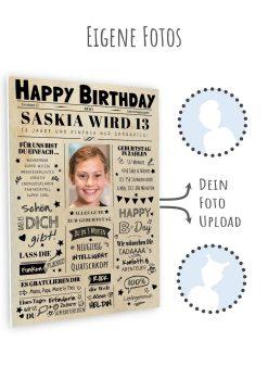 Meilensteintafel Chalkboard Geschenk 13. Geburtstag Zeitung Geburtstagsposter Personalisiert Teenager Mädchen Junge Happy News10