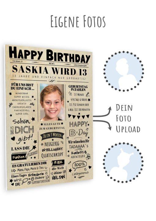 Meilensteintafel Chalkboard Geschenk 13. Geburtstag Zeitung Geburtstagsposter Personalisiert Teenager Mädchen Junge Happy News10