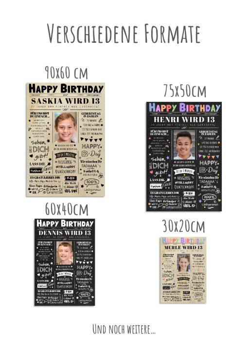 Meilensteintafel Chalkboard Geschenk 13. Geburtstag Zeitung Geburtstagsposter Personalisiert Teenager Mädchen Junge Happy News11