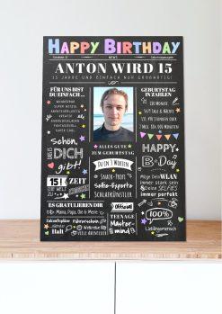 Meilensteintafel Chalkboard Geschenk 15. Geburtstag Zeitung Geburtstagsposter Personalisiert Teenager Mädchen Junge Happy News 005