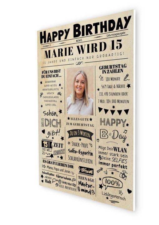 Meilensteintafel Chalkboard Geschenk 15. Geburtstag Zeitung Geburtstagsposter Personalisiert Teenager Mädchen Junge Happy News 006