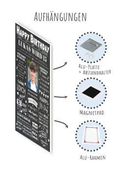 Meilensteintafel Chalkboard Geschenk 15. Geburtstag Zeitung Geburtstagsposter Personalisiert Teenager Mädchen Junge Happy News 009
