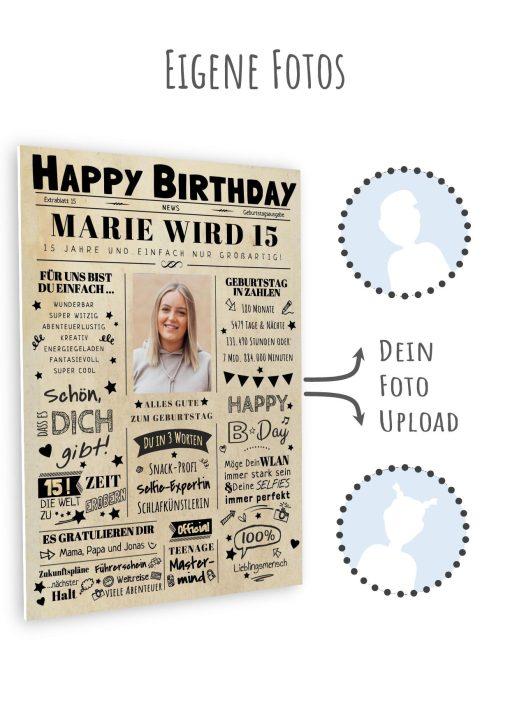 Meilensteintafel Chalkboard Geschenk 15. Geburtstag Zeitung Geburtstagsposter Personalisiert Teenager Mädchen Junge Happy News 010