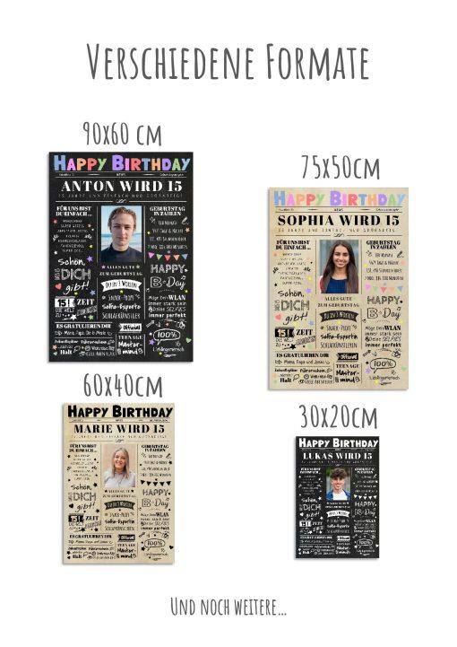 Meilensteintafel Chalkboard Geschenk 15. Geburtstag Zeitung Geburtstagsposter Personalisiert Teenager Mädchen Junge Happy News 011