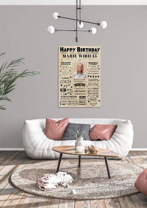 Meilensteintafel Chalkboard Geschenk 15. Geburtstag Zeitung Geburtstagsposter Personalisiert Teenager Mädchen Junge Happy News 0141