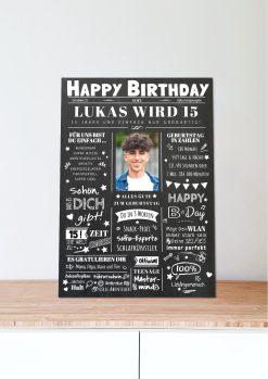 Meilensteintafel Chalkboard Geschenk 15. Geburtstag Zeitung Geburtstagsposter Personalisiert Teenager Mädchen Junge Happy News 0143