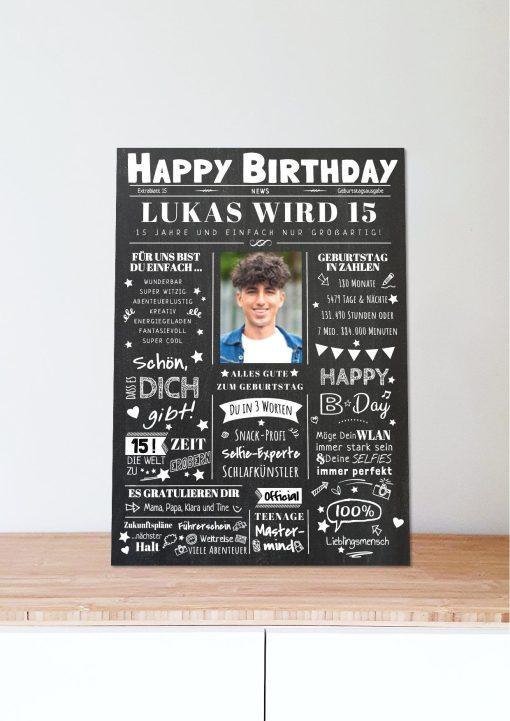 Meilensteintafel Chalkboard Geschenk 15. Geburtstag Zeitung Geburtstagsposter Personalisiert Teenager Mädchen Junge Happy News 0143