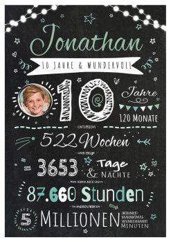 Meilensteintafel Chalkboard Geschenk 10. Geburtstag Personalisiert Junge Mädchen Geburtstagstafel Happy Lights Grün