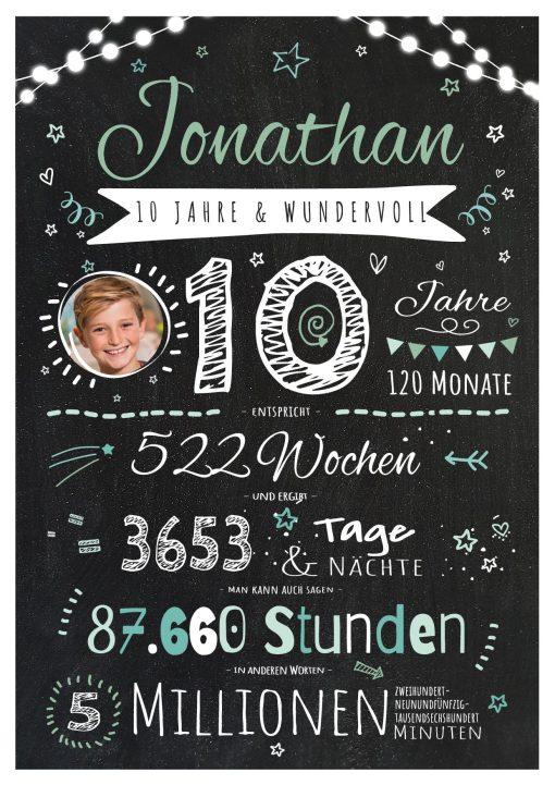 Meilensteintafel Chalkboard Geschenk 10. Geburtstag Personalisiert Junge Mädchen Geburtstagstafel Happy Lights Grün