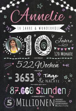 Meilensteintafel Chalkboard Geschenk 10. Geburtstag Personalisiert Junge Mädchen Geburtstagstafel Happy Lights Rosa