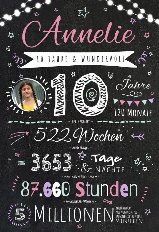 Meilensteintafel Chalkboard Geschenk 10. Geburtstag Personalisiert Junge Mädchen Geburtstagstafel Happy Lights Rosa