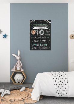 Meilensteintafel Chalkboard Geschenk 10. Geburtstag Personalisiert Junge Mädchen Geburtstagstafel Happy Lights01