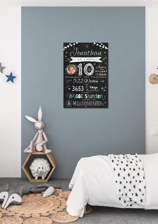 Meilensteintafel Chalkboard Geschenk 10. Geburtstag Personalisiert Junge Mädchen Geburtstagstafel Happy Lights01