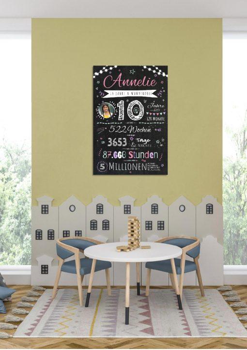 Meilensteintafel Chalkboard Geschenk 10. Geburtstag Personalisiert Junge Mädchen Geburtstagstafel Happy Lights04