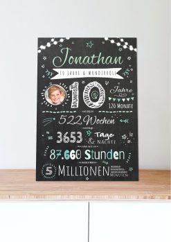 Meilensteintafel Chalkboard Geschenk 10. Geburtstag Personalisiert Junge Mädchen Geburtstagstafel Happy Lights05