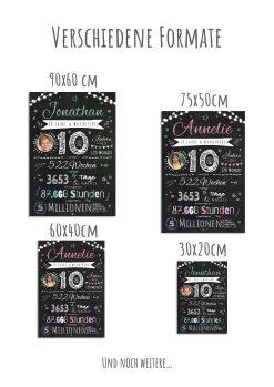 Meilensteintafel Chalkboard Geschenk 10. Geburtstag Personalisiert Junge Mädchen Geburtstagstafel Happy Lights11