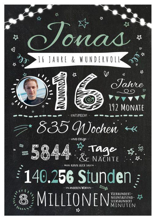 Meilensteintafel Chalkboard Geschenk 16. Geburtstag Personalisiert Teenager Junge Mädchen Geburtstagstafel Happy Lights Grün