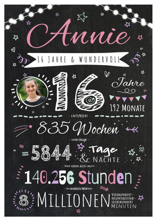 Meilensteintafel Chalkboard Geschenk 16. Geburtstag Personalisiert Teenager Junge Mädchen Geburtstagstafel Happy Lights Rosa