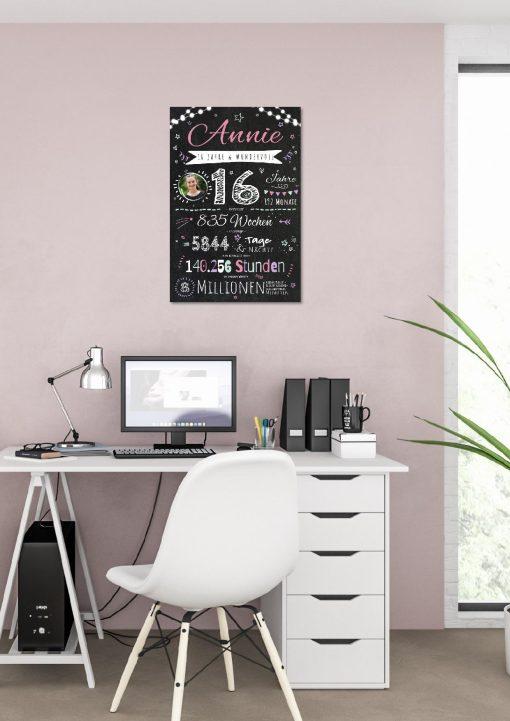 Meilensteintafel Chalkboard Geschenk 16. Geburtstag Personalisiert Teenager Junge Mädchen Geburtstagstafel Happy Lights02