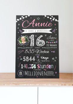 Meilensteintafel Chalkboard Geschenk 16. Geburtstag Personalisiert Teenager Junge Mädchen Geburtstagstafel Happy Lights05