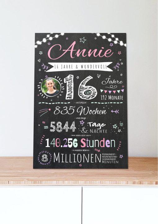 Meilensteintafel Chalkboard Geschenk 16. Geburtstag Personalisiert Teenager Junge Mädchen Geburtstagstafel Happy Lights05
