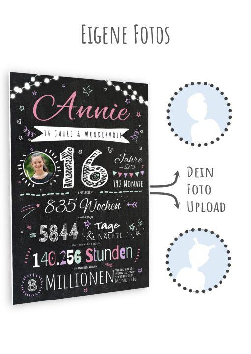 Meilensteintafel Chalkboard Geschenk 16. Geburtstag Personalisiert Teenager Junge Mädchen Geburtstagstafel Happy Lights10