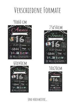 Meilensteintafel Chalkboard Geschenk 16. Geburtstag Personalisiert Teenager Junge Mädchen Geburtstagstafel Happy Lights11